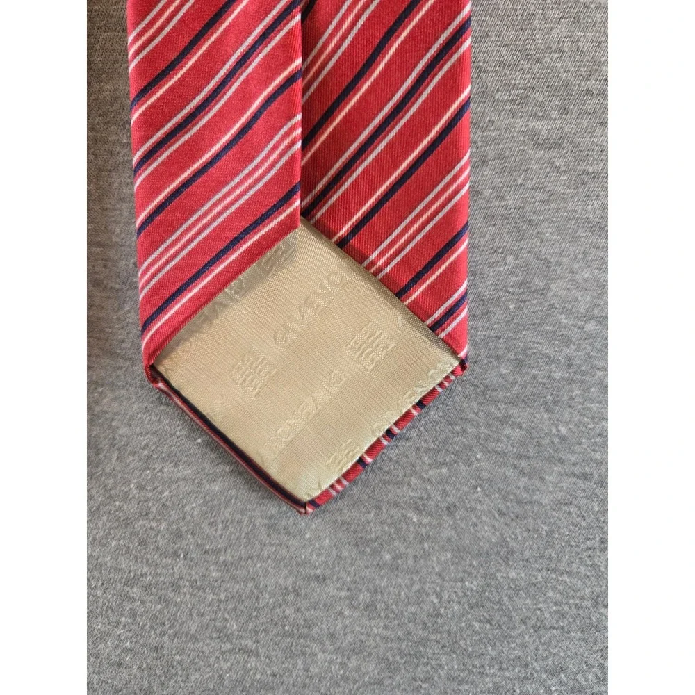 Givenchy Monsieur Silk Tie Mens OS Red White Navy Blue Striped Vintage 90s Italy